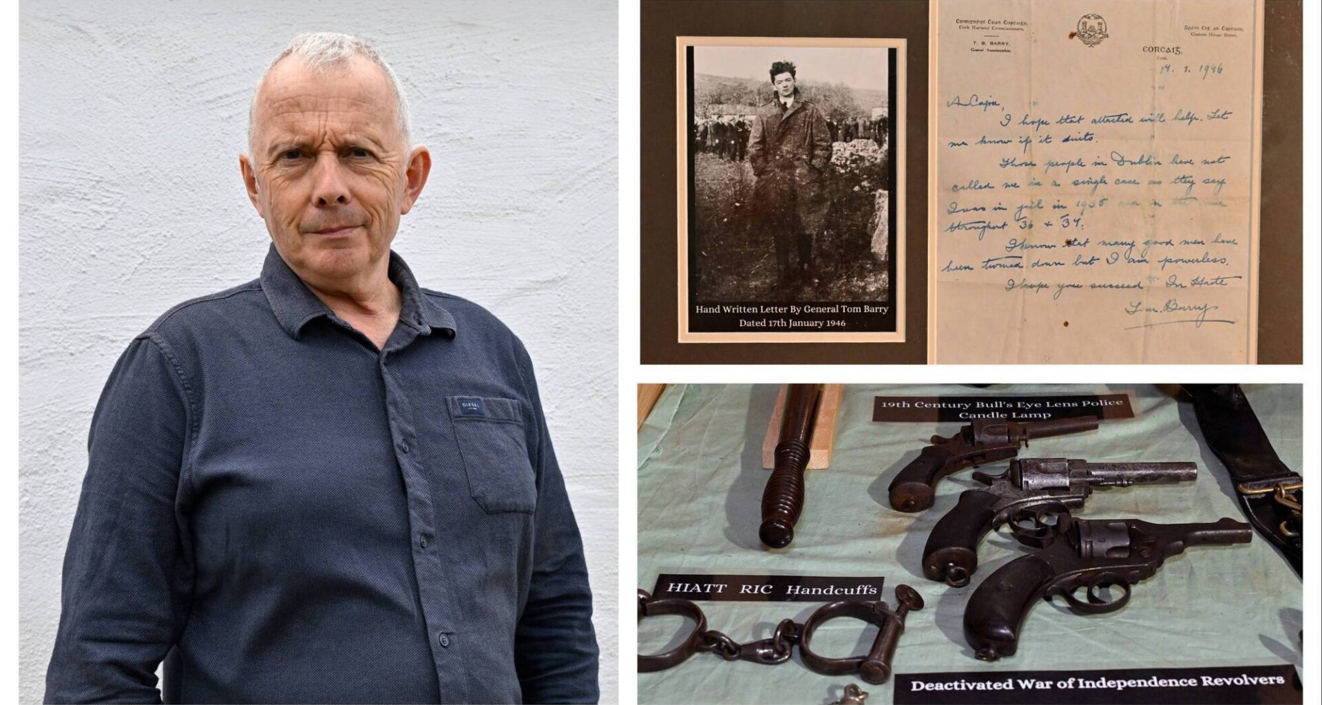 Tim Crowley and various images from the Micheal Colins Centre Museum in Castleview, Ballinroher, Clonakilty, West Cork. Pictures: Martin Walsh.