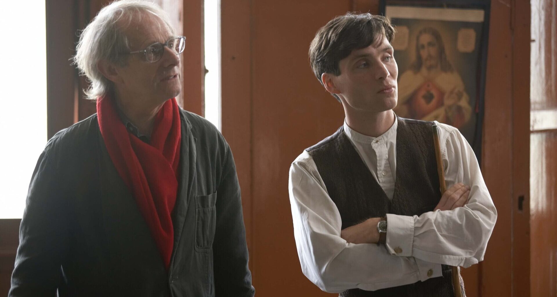 Director Ken Loach and star Cillian Murphy in West Cork during the filming of The Wind That Shakes The Barley. 
