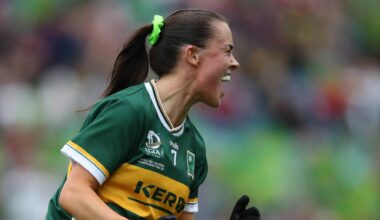 Aoife Dillane started wearing a green hair bobble to help her grandmother Dolores Curtin identify her on the pitch. Dillane still wears it in memory of Delores who died following Kerry's 2024 All-Ireland victory. Pic: ©INPHO/Leah Scholes
