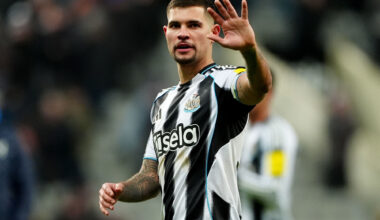 Newcastle United's Bruno Guimaraes celebrates after the Premier League win over Crystal Palace last January. Pic: Owen Humphreys/PA Wire.