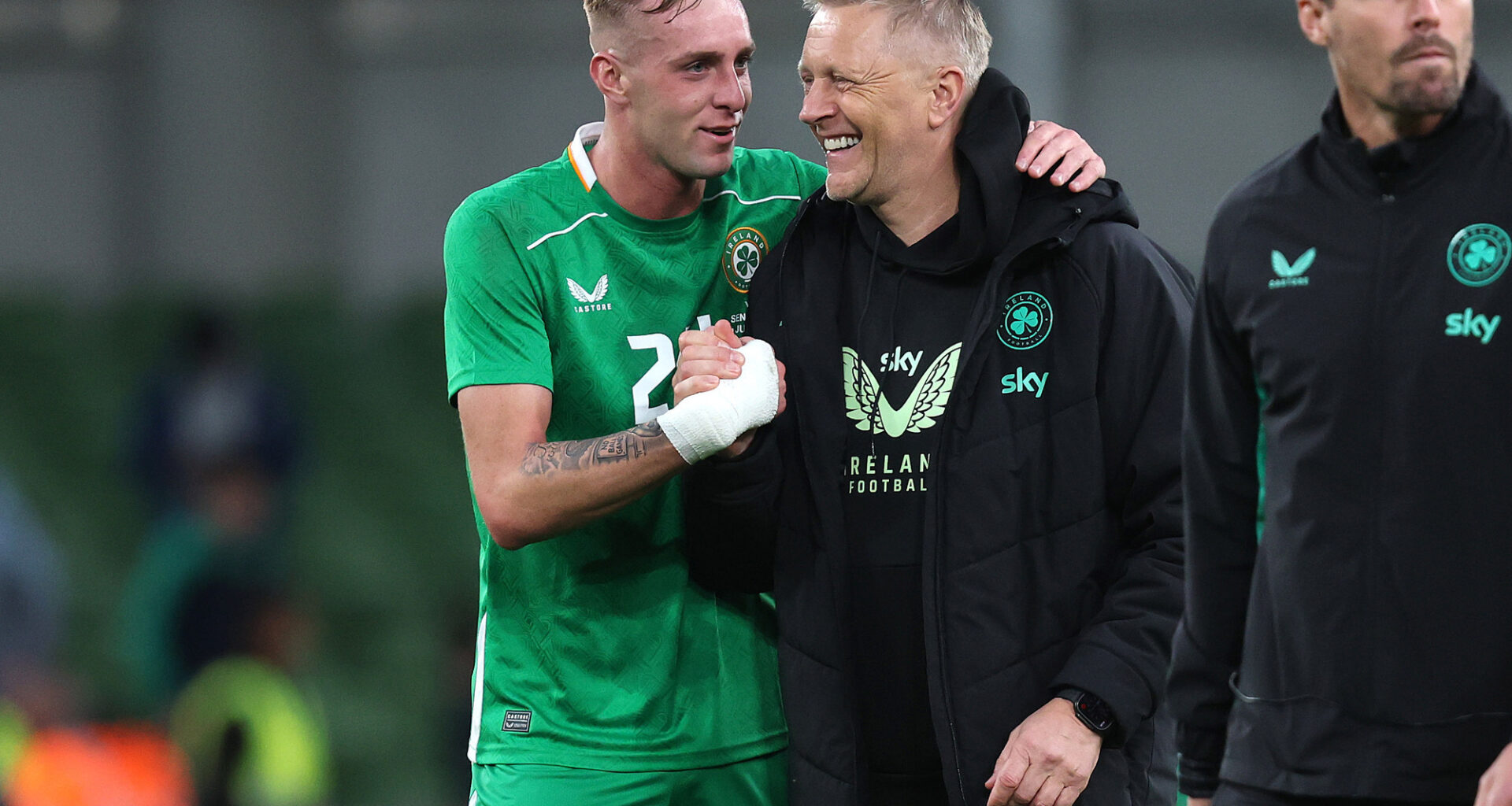 Ireland manager Heimir Hallgrimsson and Killian Phillips after last year's friendly against Senegal in Dublin. Pic: INPHO/Bryan Keane