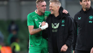 Ireland manager Heimir Hallgrimsson and Killian Phillips after last year's friendly against Senegal in Dublin. Pic: INPHO/Bryan Keane