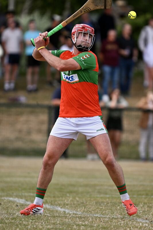 Paudie O’Sullivan drives a puck-out down the field. Picture: Larry Cummins
