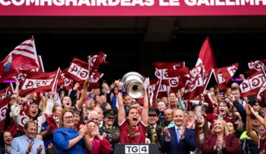Galway's Kate Geraghty lifts the Brendan Martin Cup. Pic: Ben Brady/Inpho