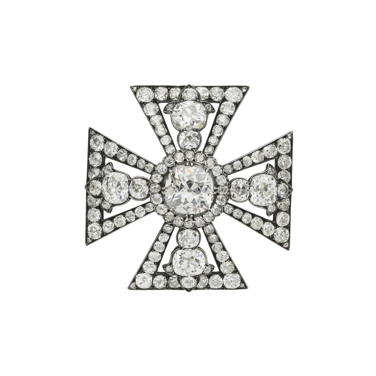 Maltese cross brooch set with diamonds.