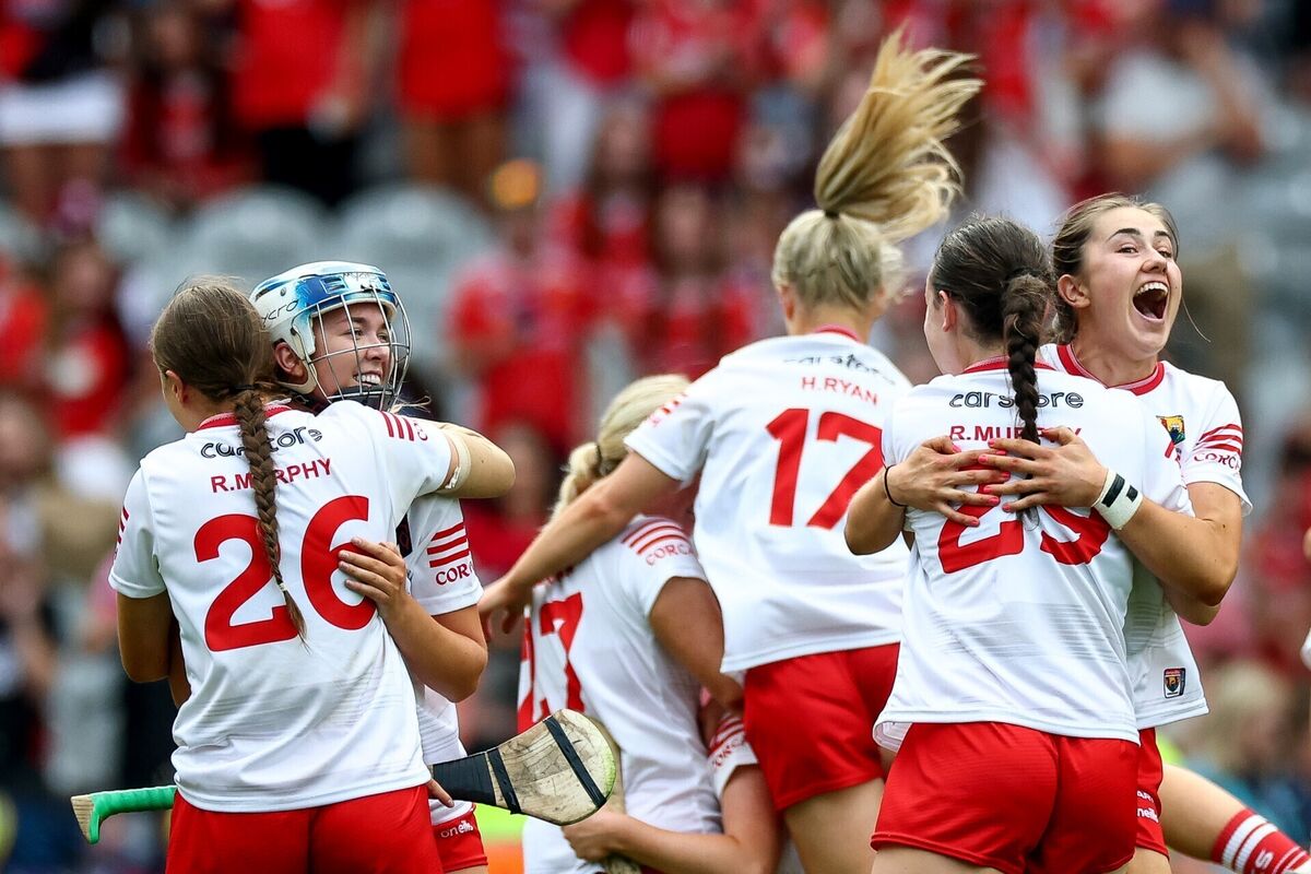 JOYOUS: Niamh McNabola and Rachel Murphy savour the victory over Galway at Croke Park. Picture: INPHO/James Crombie