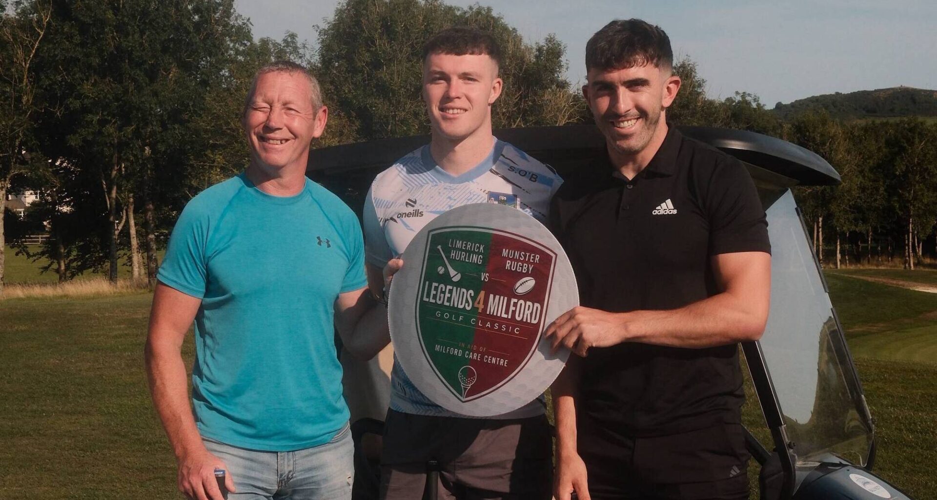 Former Limerick hurler Ciarán Carey along with current panel members Shane O'Brien and Aaron Gillane at the launch of Legends 4 Milford.