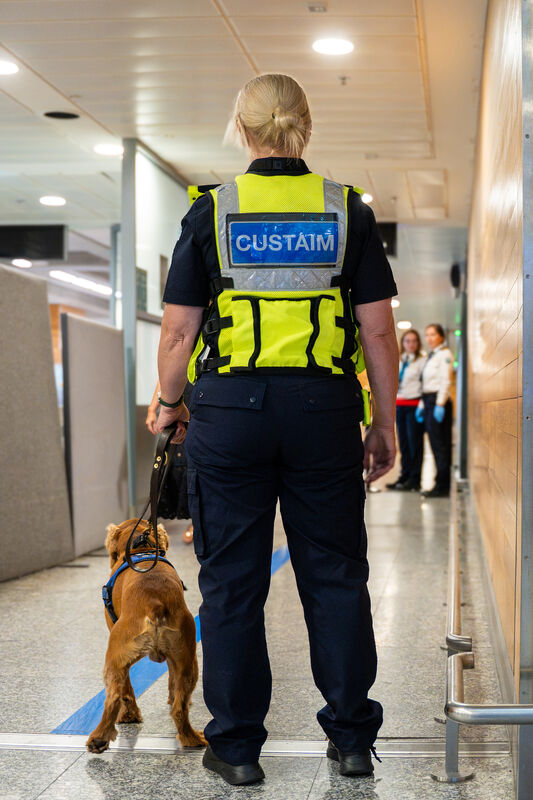 Olivia O’Connor, Customs dog handler; and Rua, Customs detector dog. Picture: Noel Sweeney