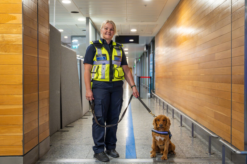 Olivia O’Connor, Customs dog handler; and Rua, Customs detector dog. Picture: Noel Sweeney