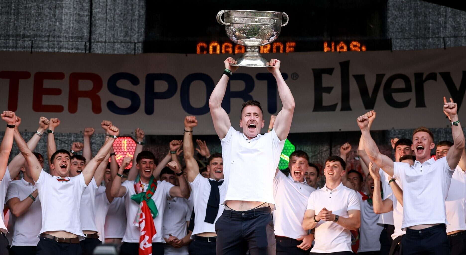 Mayo's Cillian O'Connor lifts the Sam Maguire Cup. Pic: James Crombie/Inpho