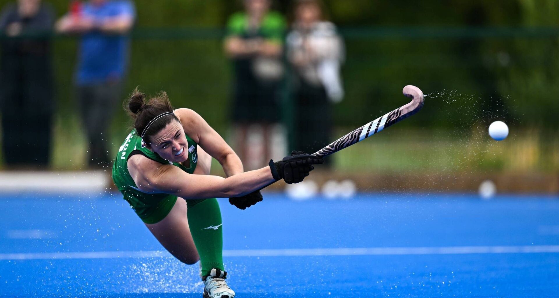 Róisín Upton of Ireland takes a shot from a penalty corner during the Women's Hockey international friendly match between Ireland and Malaysia at Sport Ireland Campus in Dublin. Pic: Mark Kavanagh/Sportsfile
