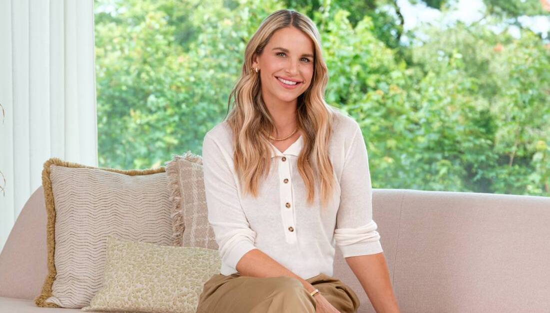 Vogue Williams in the living room with the Zoe rug from the Kukoon collection.