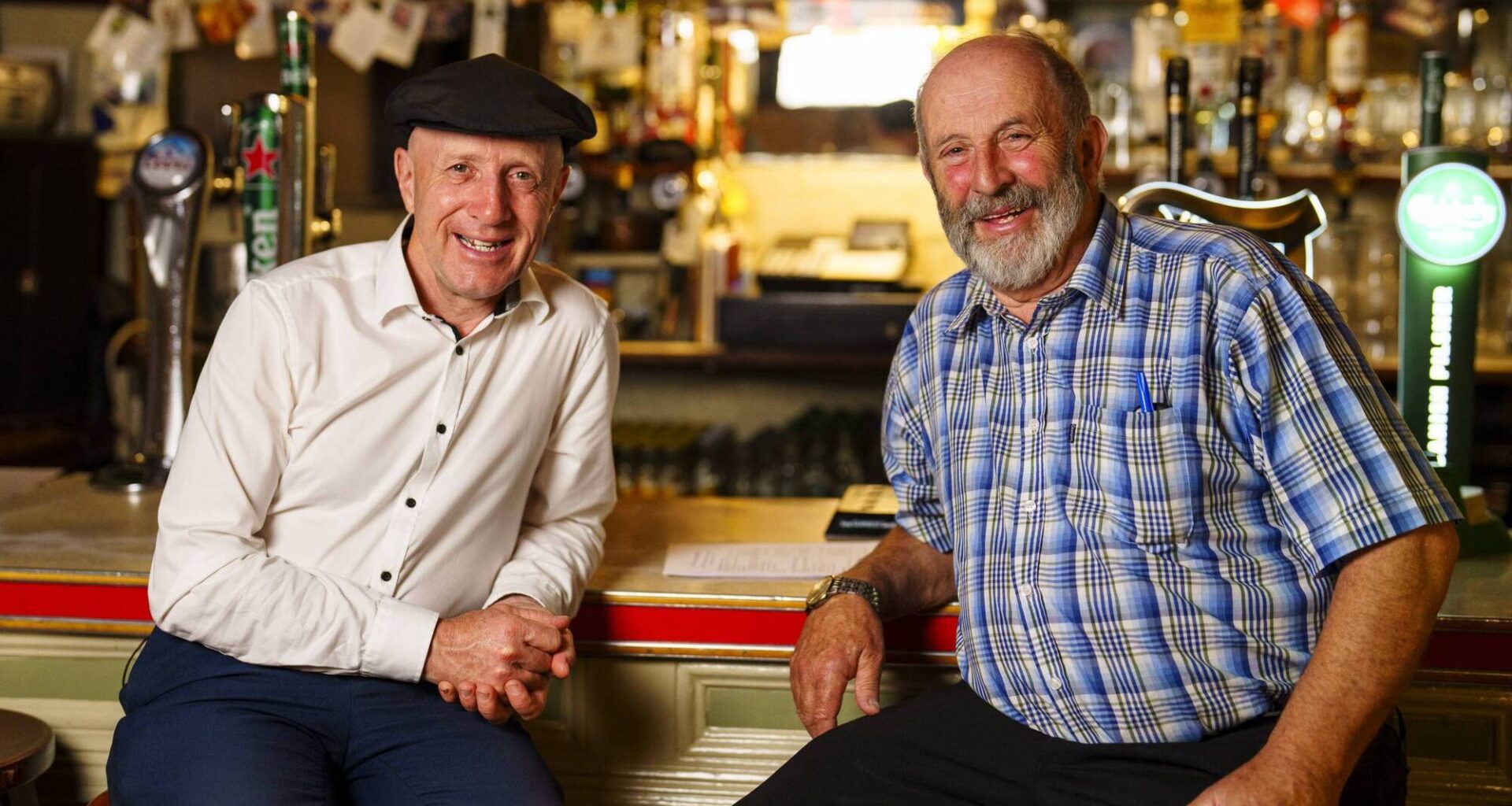 TDs Michael and Danny Healy Rae pictured at the Healy Rae Bar, owned by Danny, during Michael's term as a Junior Minister in the Department of Agriculture. Picture: Jerry Kennelly/Local Story Films
