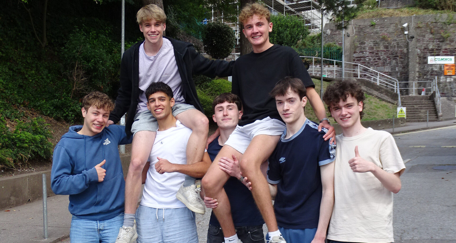 Luke MacMullan, Aaron Sidhu, Alessandro Siynardi, Daniel Fitzsimons and Seán McSweeney, students at Christian Brothers College (CBC), Cork, after receiving their Leaving Cert results. Eight students at the school achieved the maximum 625 points, with Guan Lin, one of the top scorers, not pictured. Picture: Christian Brothers College in Cork