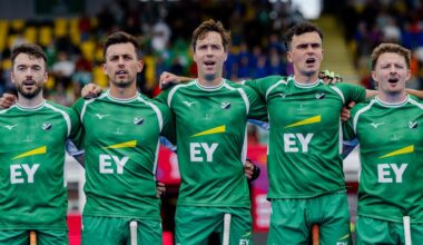 A view of the Ireland team during the national anthem. Pic: ©INPHO/Will Palmer