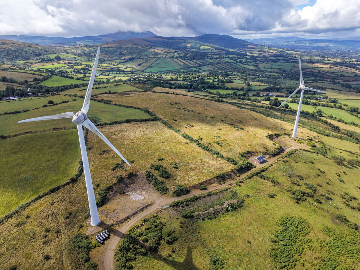 The two turbines of Templederry Wind Farm at Lisgarriff West, near Nenagh, Co Tipperary. Interreg Europe described the project, which began generating power in 2012, as 'an inspiring example of community empowerment'. 	Picture: Neil Michael
                    