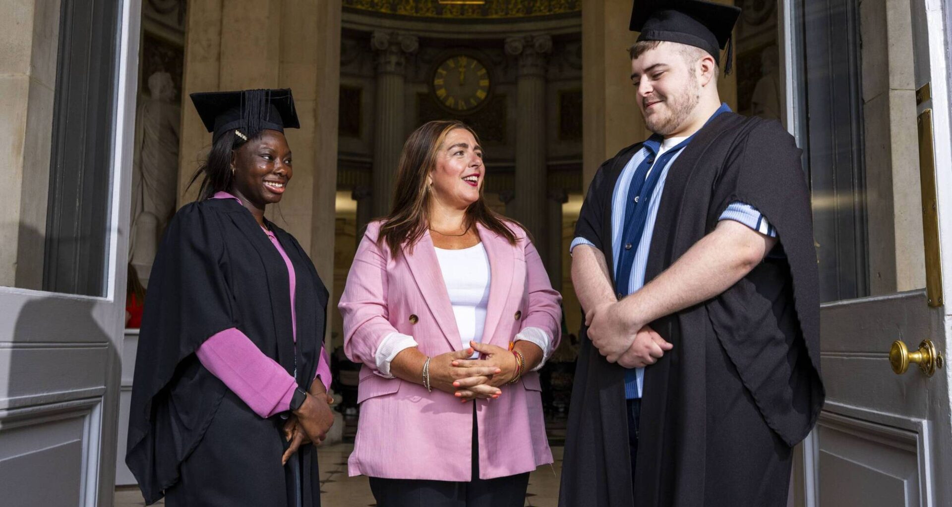 Precious Adesina and Jamie Noonan with NOW chief executive Maeve Monaghan at the NOW Group graduation ceremony in Dublin City Hall. Picture: Fintan Clarke/Coalesce 