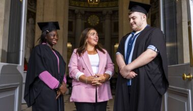 Precious Adesina and Jamie Noonan with NOW chief executive Maeve Monaghan at the NOW Group graduation ceremony in Dublin City Hall. Picture: Fintan Clarke/Coalesce 