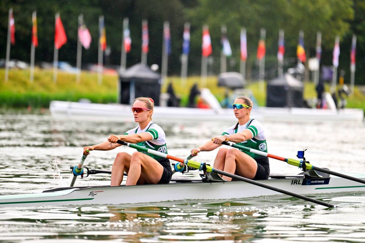 Mags Cremen from Cork and Zoe Hyde from Kerry won gold for Ireland in the women's double sculls at the World Rowing Championships in Amsterdam Pic: Benedict Tufnell/Sportsfile