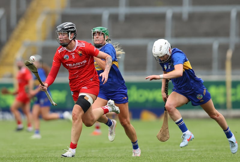Cork's Ashling Thompson is challenged by Clodagh McIntyre of Tipperary. Photograph: Tom Maher/Inpho