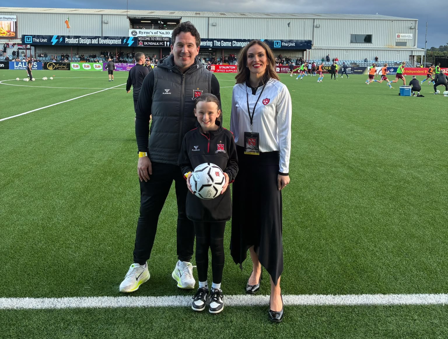 Many thanks to Lally's for their Match Ball Sponsorship. Pictured are Jamie and Zara Lally with Nita Whelan.