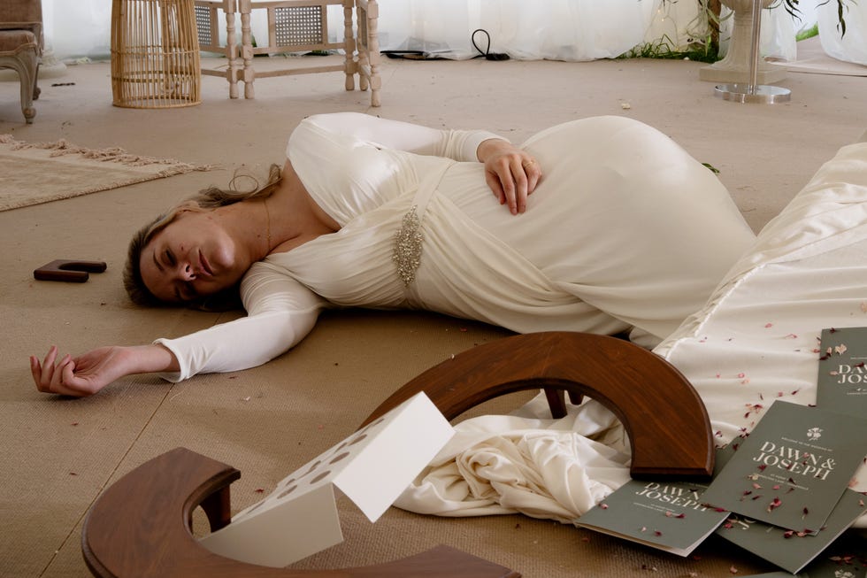Emmerdale, Dawn Fletcher at wedding emmerdale, dawn fletcher collapsed on the floor of the wedding tent interior