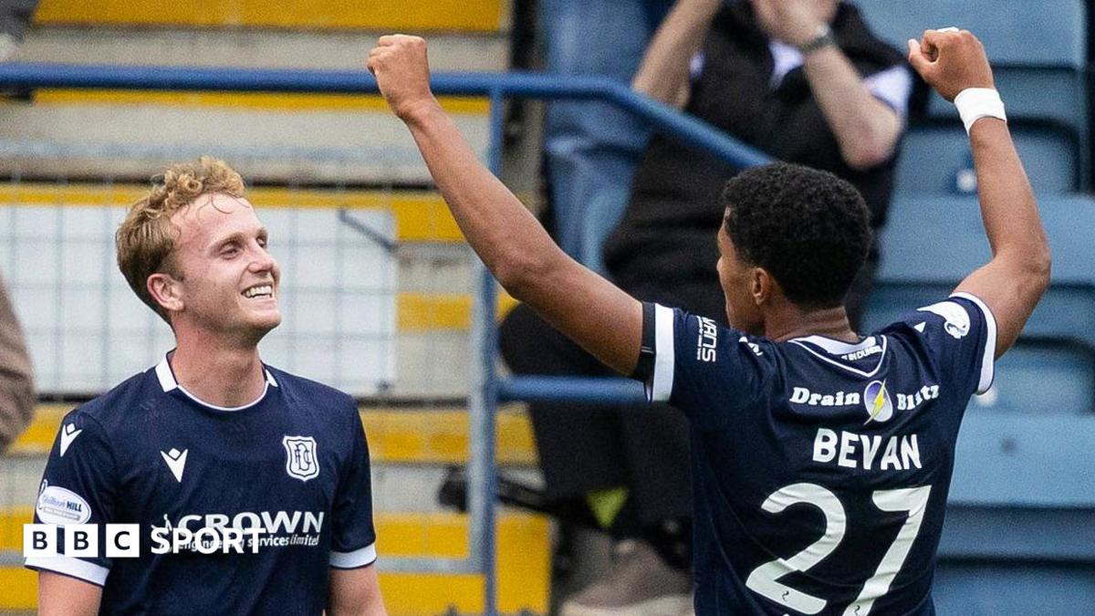 Joe Bevan scores for Dundee against Aberdeen
