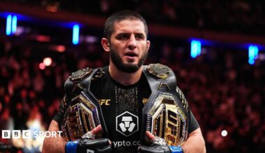 Islam Makhachev celebrates after beating Jack Della Maddalena in November 2025