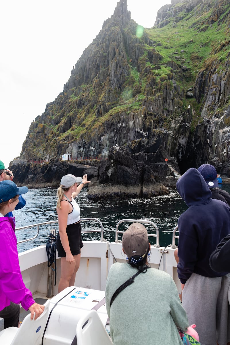 Boat captain Rachel Devane shows visitors Skellig Michael. Photograph: Stephen Power