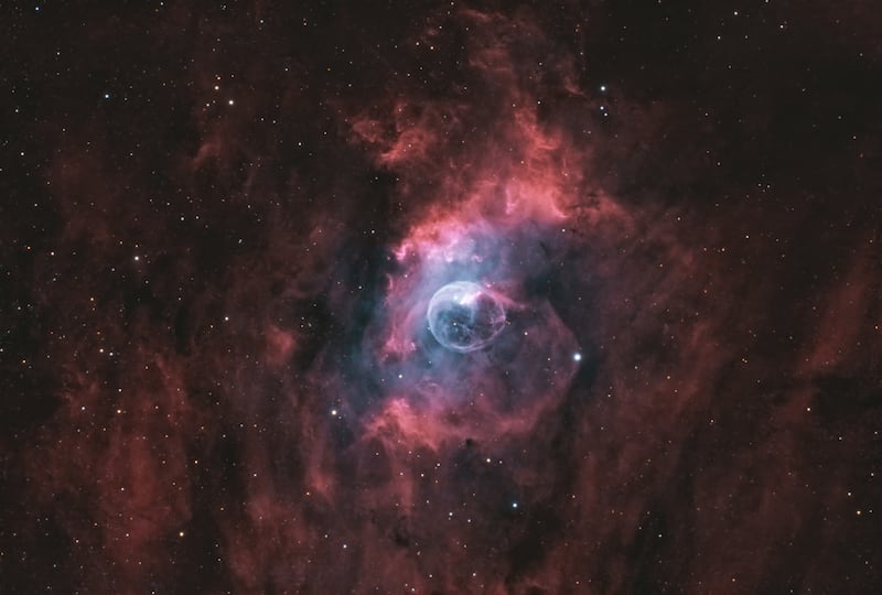 Runner-up in the Out of this World category, A Bubble in Outer Space. The image captures the Bubble Nebula, a glowing shell of gas located approximately 10,000 light-years from Earth. Photograph: David Mackie