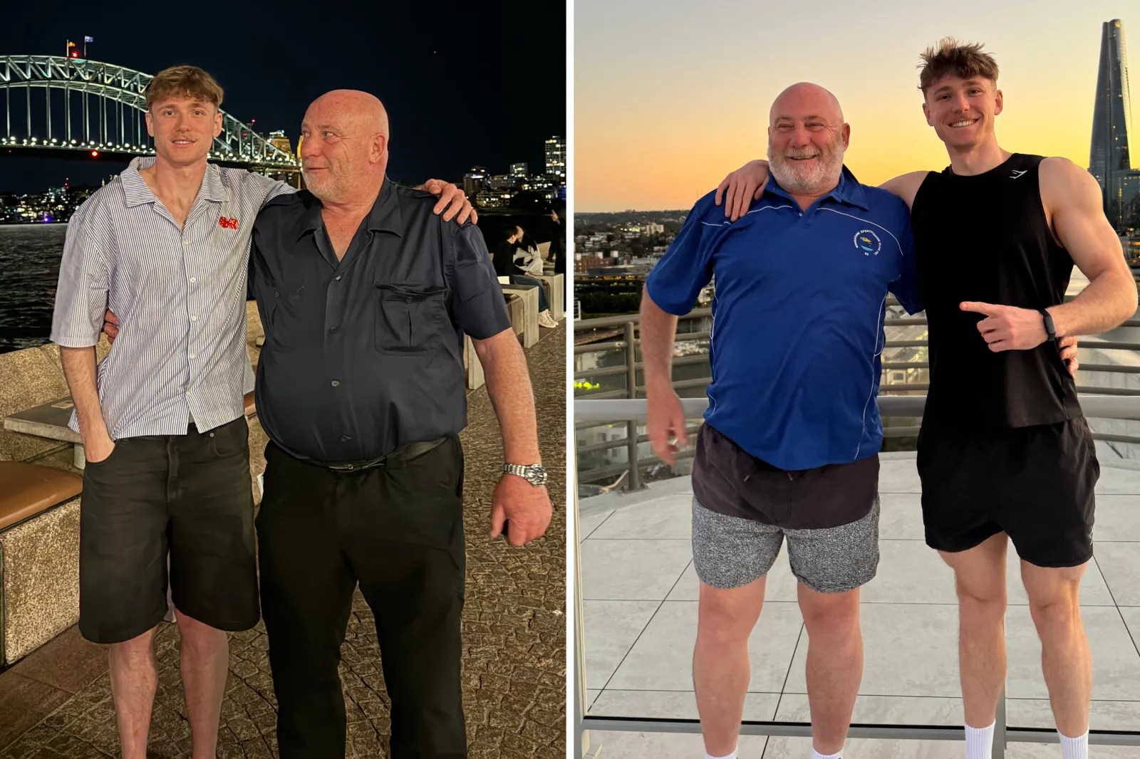 Kian puts his arm around his dad in both photos before his weight loss journey.