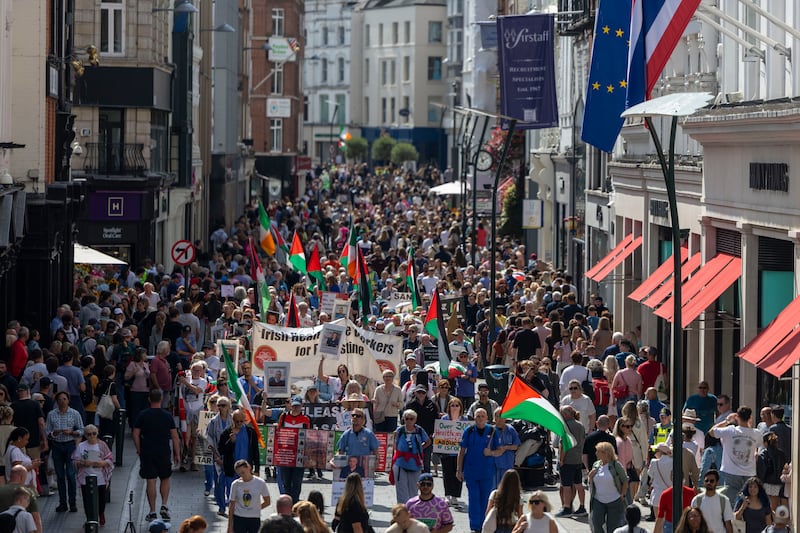 A view of the protest on Grafton Street, Dublin. Photograph: Tom Honan for The Irish Times
