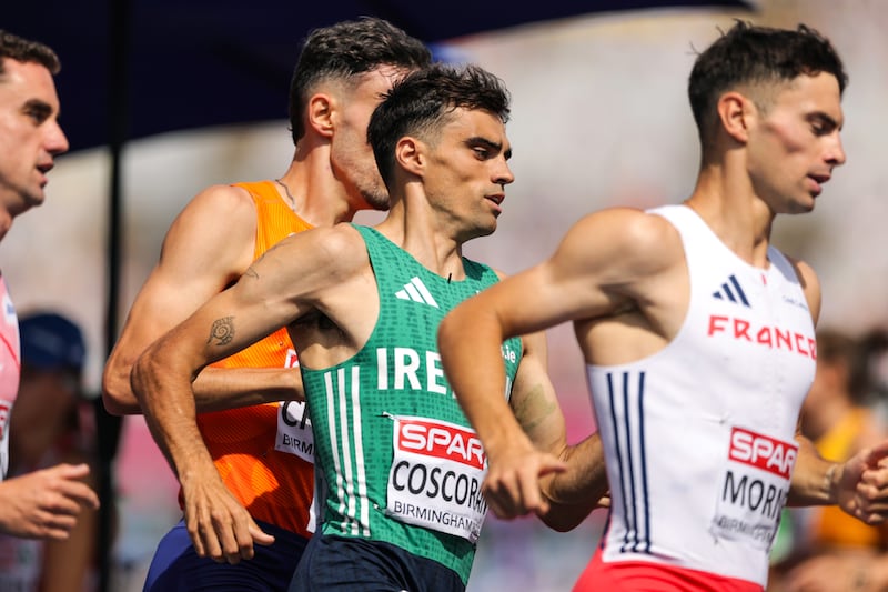 Andrew Coscoran during the heats of the men's 1,500m. Photograph: Morgan Treacy/Inpho