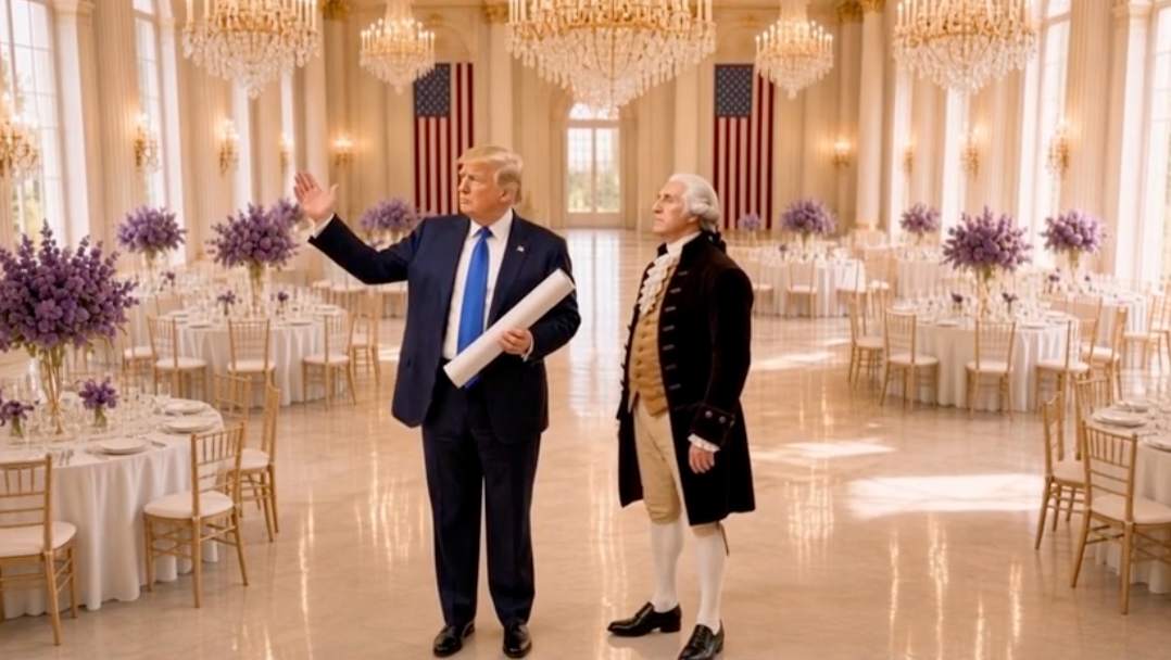 President Donald Trump shared a bizarre AI-generated video of himself and George Washington in the new White House ballroom on Truth Social