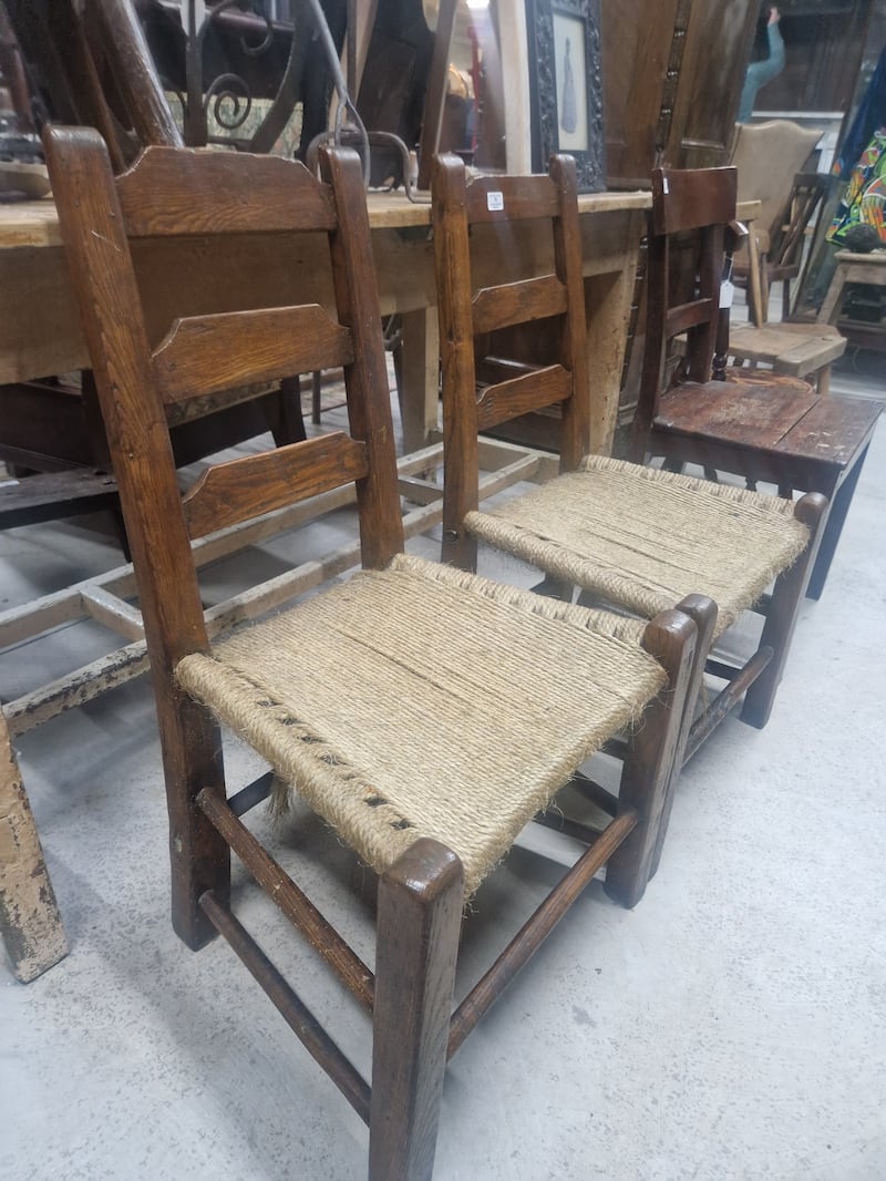 Two County Clare pine Súgán chairs (€200-€300), Victor Mee's Heritage Collection auction