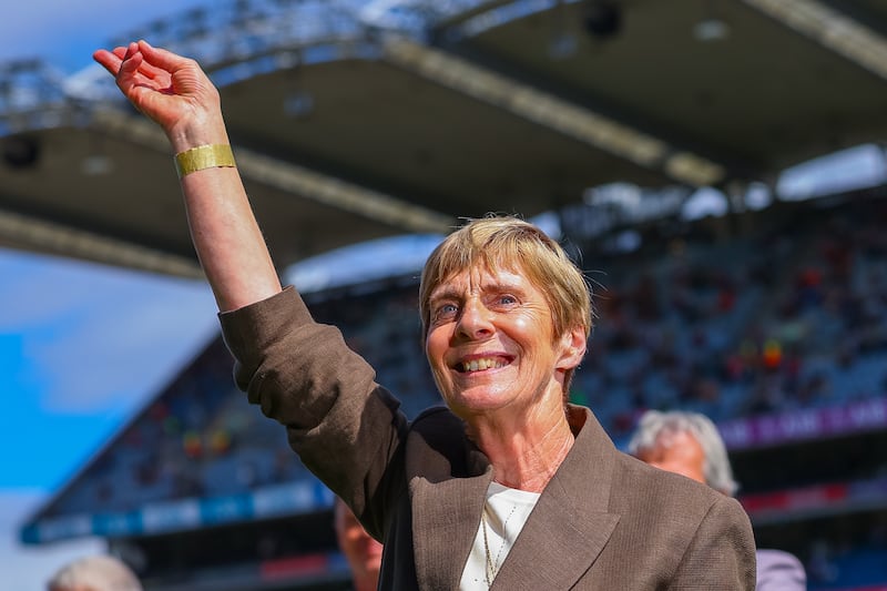 Gerardine O'Mahony representing her late husband John O'Mahony for the celebration of Galway's All-Ireland winning team of 2001, which he managed. Photograph: Tom O’Hanlon/Inpho