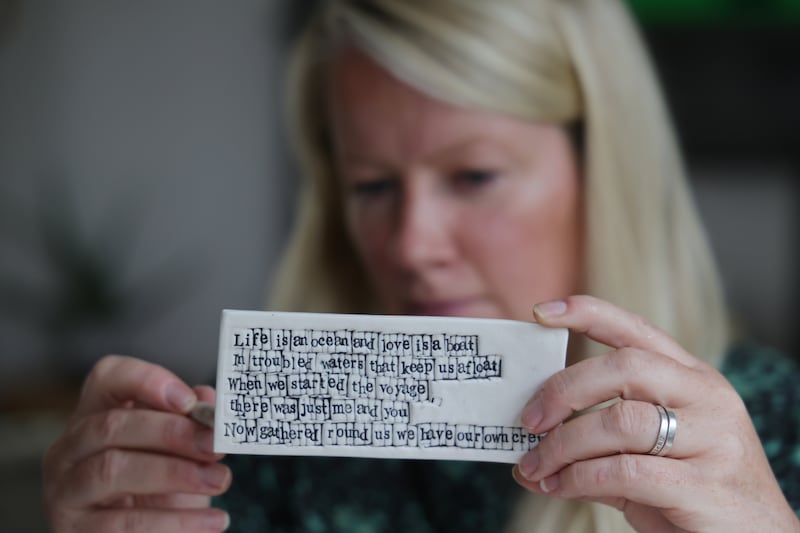 Former construction project manager and now ceramicist Orla Ó Regan works on a piece of porcelain artwork. Photograph: Bryan O’Brien
