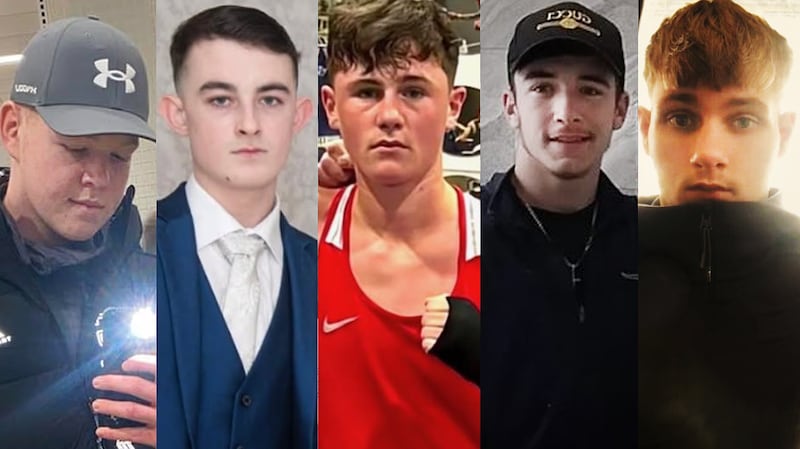 Portraits of the 5 dead boys; Jeremy O’Brien (18) and his cousin Alex McCarthy (17) from Carlow, Joey Carthy (15) and Jack Kennedy (17) from Athy, Co Kildare and Kamil Pustkowski (17) from Limerick. Photo: Social Media accounts/RIP.ie