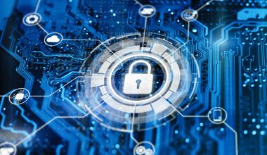 Lock in the middle of a network of applications illustrating cloud security