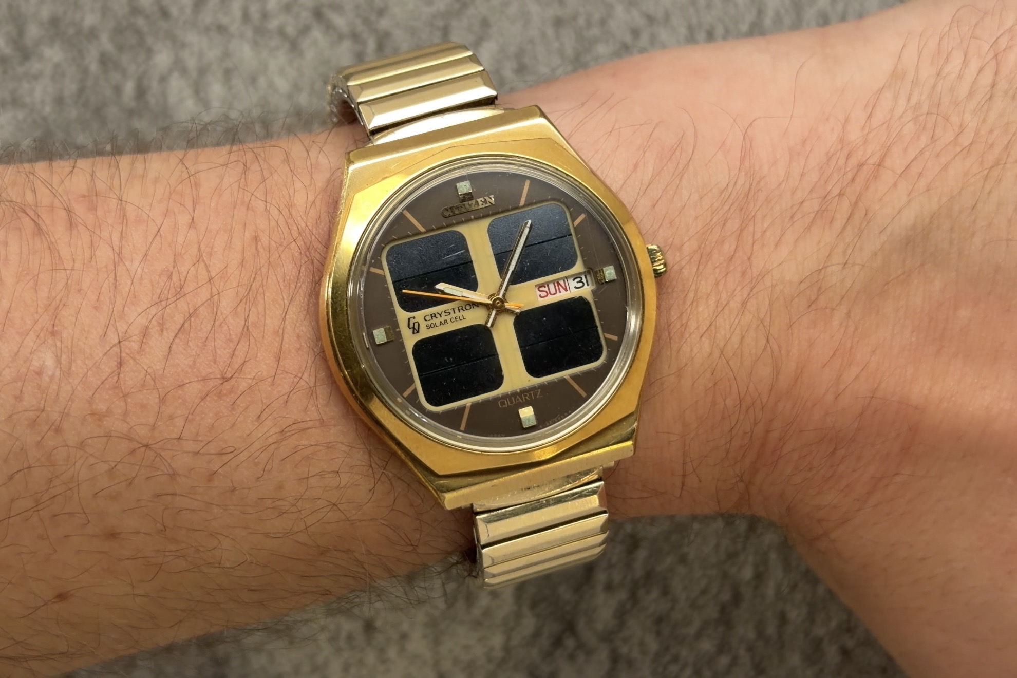 A gold toned Citizen Crystron Solar Cell