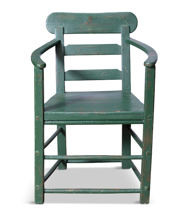 Green painted pinewood elbow chair (€200-€300), Adam's Vernacular Furniture auction