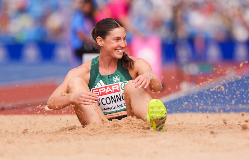 Kate O'Connor during the long jump event in the heptathlon on Saturday morning: Martin Rickett/PA