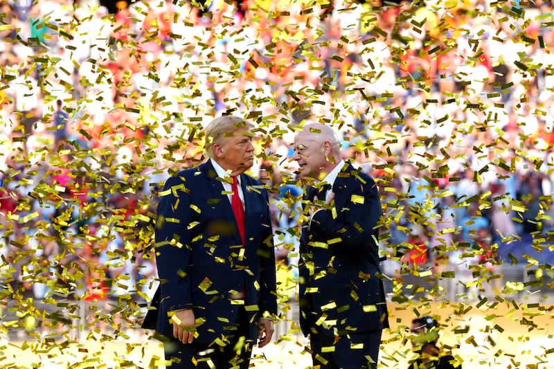 Fifa president Gianni Infantino with US president Donald Trump at the trophy presentation following Spain's victory in the World Cup final at the New York-New Jersey Stadium on July 19th. Photograph: Nick Potts/PA Wire