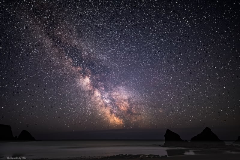 Runner-up in the Back to Earth category, Milkyway Beach. Taken at Ballydwan Beach in Co Waterford, the photo depicts the Milky Way arching above the horizon. Photograph: Matthew Kelly