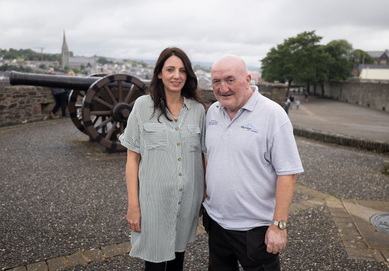 Derry Walls manager Aisling Gallagher and city centre warden Garvin Kerr. Photograph: Joe Dunne