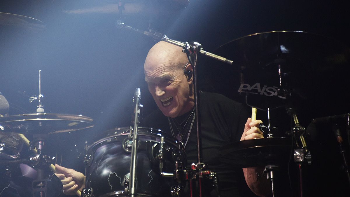 NEW YORK, NY - SEPTEMBER 14: Drummer Chris Slade of AC/DC performs during the AC/DC Rock Or Bust Tour at Madison Square Garden on September 14, 2016 in New York City. (Photo by Mike Coppola/Getty Images)