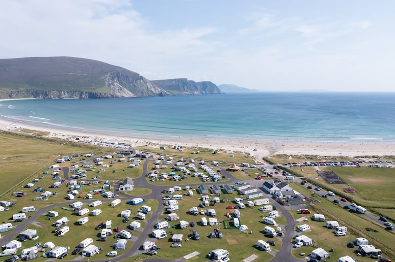 The beach at Keel, Achill, is just 50 metres from the caravan park where Molly and Edel Quinn spend their summers. Photograph: Enda O'Dowd 