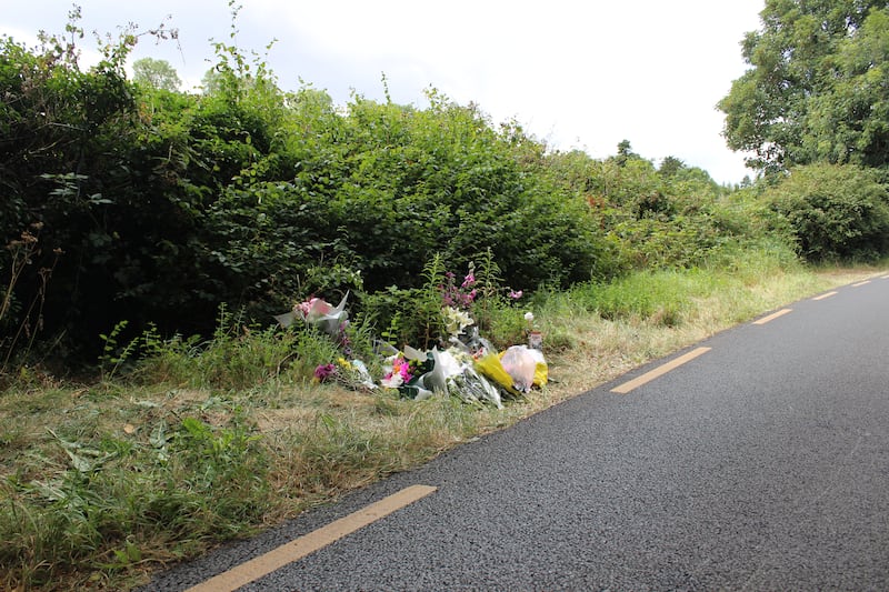 Tributes from family members, fans and locals have been added to the area of the Lower Road in which Hansard was found on Wednesday morning. Photograph: Hugh Dooley