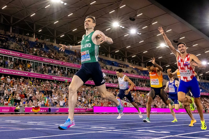 Ireland’s Mark English wins gold in the 800m at the European Championships. Photograph: Morgan Treacy/Inpho