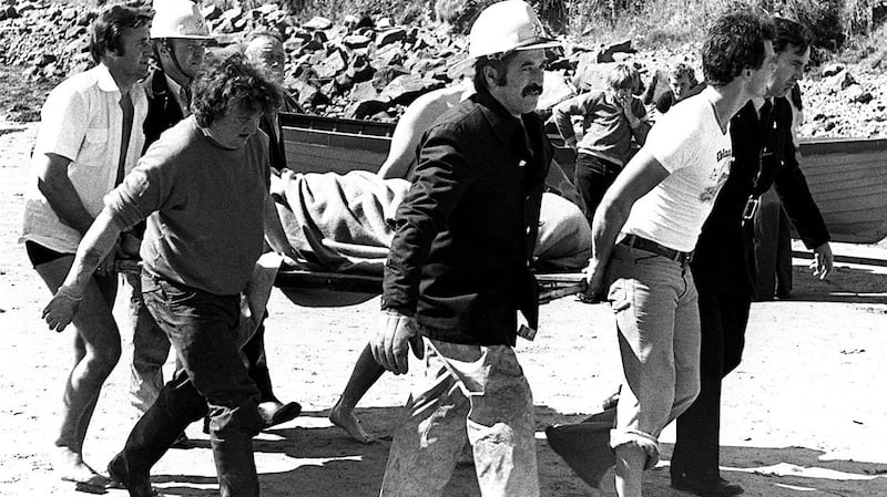Louis Mountbatten’s body is brought ashore at Mullaghmore in August 1979. Photograph: Pacemaker, Belfast
